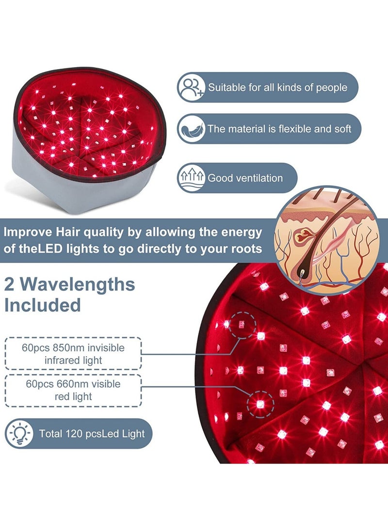 المحاكم 120 قطعة من حبيبات اللمبة LED الحمراء والمشعة تحت الحمراء في قبعة علاج الإجهاد والاسترخاء الدماغي لعلاج تساقط الشعر وتعزيز نمو الشعر - Image 5